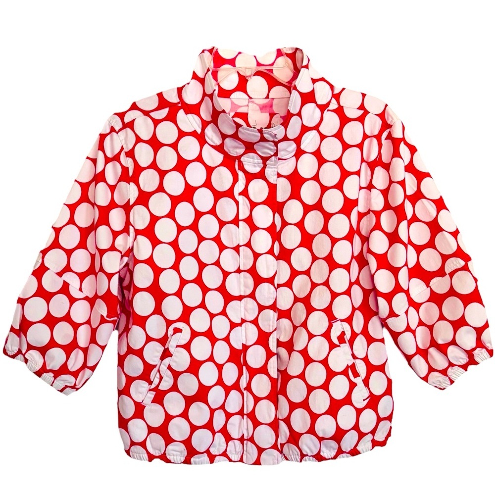 Laugh A Little (LAL) Size L Red/White Dot Zip-Snap Front Pockets Elbow Sleeves
